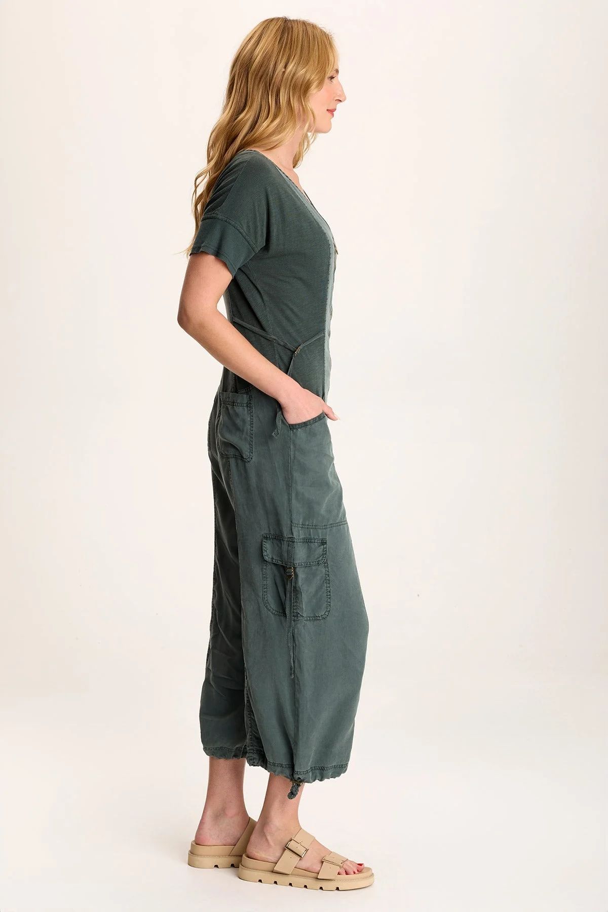 Naveen Short Sleeve Twill Banded Jumpsuit - Easypint