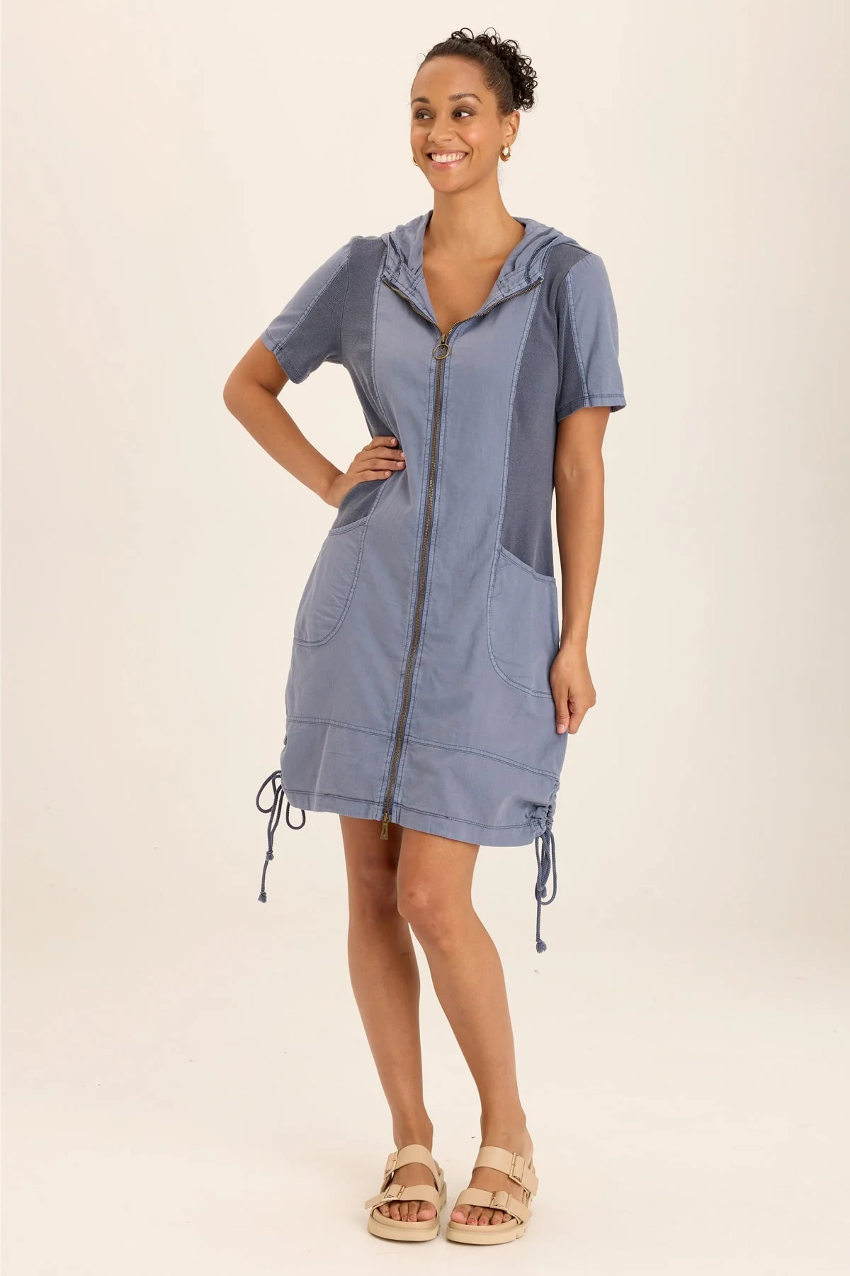 Lenchen Linen/Stretch Hooded Mini Jacket-Dress - Easypint
